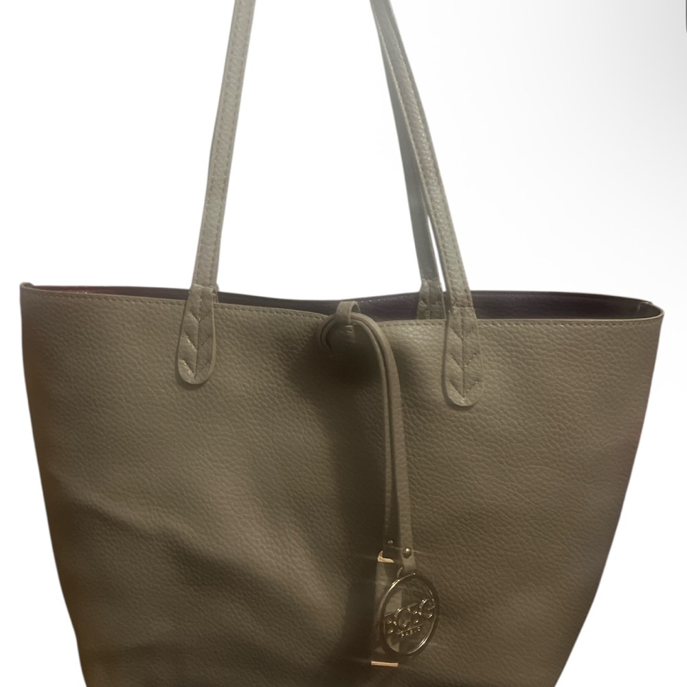 BCBG Reversible Gray & Purple Tote Bag